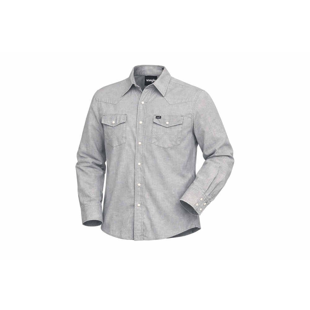 Wrangler Western Shirt Mens 17x34 Blue/Orange Stitching Pearl Snap Long Sleeve